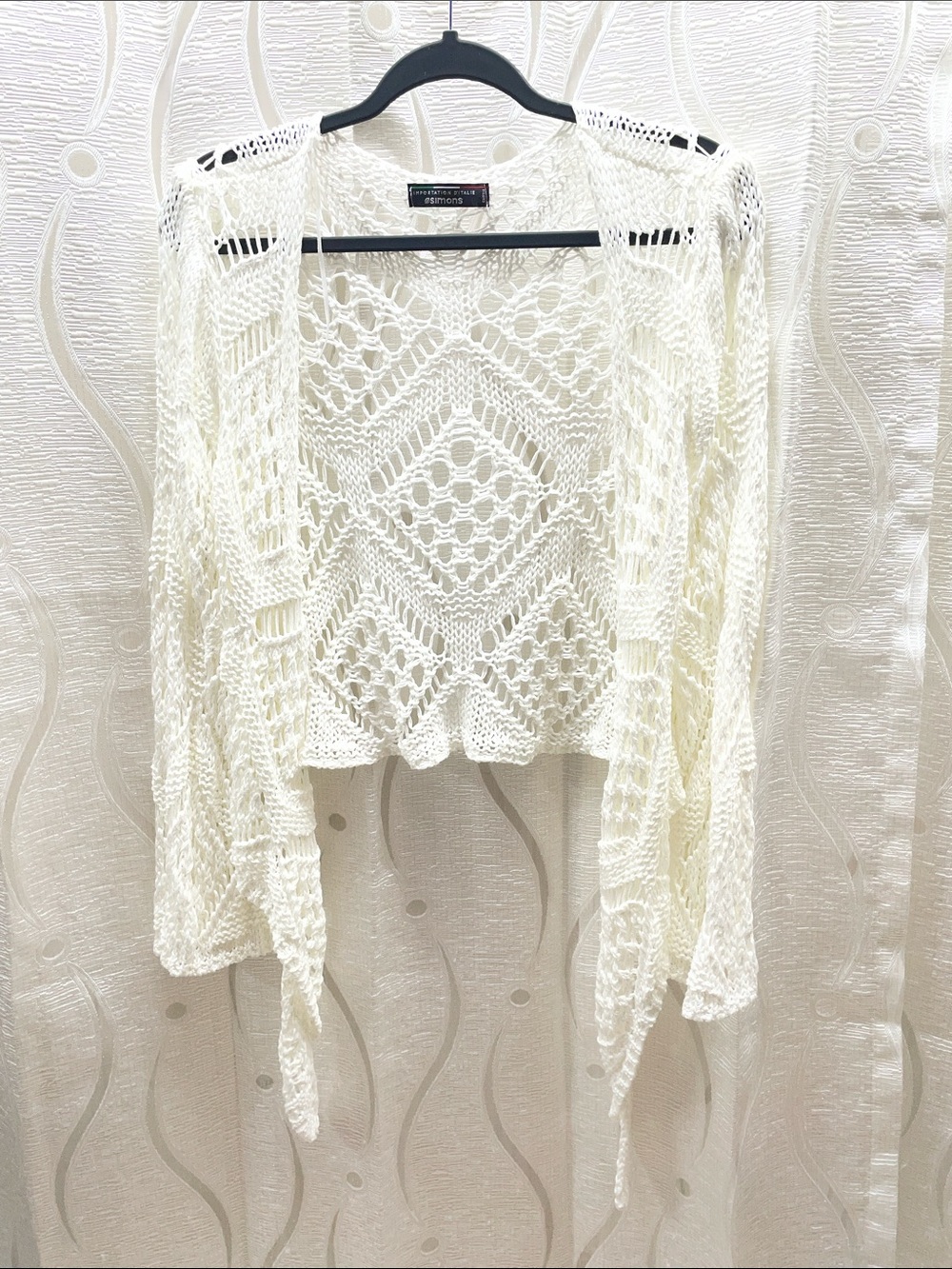 Simons Cream Open-Knit Crochet Shrug